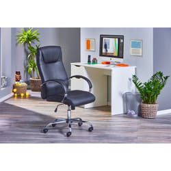 Altobuy - jenny - Pack Bureau Blanc Mat et Fauteuil Simili Cuir Noir - Blanc
