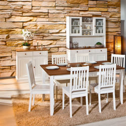 Socoa - Ensemble Table 160cm + Buffet + Vaisselier 5 Portes - Blanc