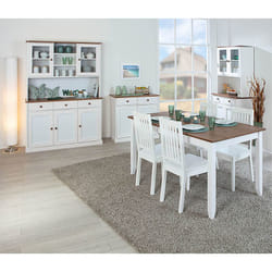 Socoa - Ensemble Table 160cm + Buffet + 2 Vaisseliers - Blanc