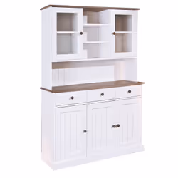Socoa - Ensemble Table 160cm + Buffet + 2 Vaisseliers - Blanc