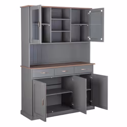 Altobuy - melina - Ensemble Table 160cm + Vaisselier 5 Portes - Gris - Vue supplémentaire 5