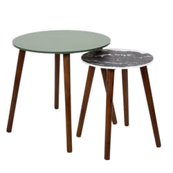 Altobuy - vossa - Duo de Tables Gigognes Coloris Vert et Motif Forêt - Marron foncé