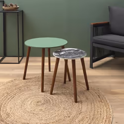 Altobuy - vossa - Duo de Tables Gigognes Coloris Vert et Motif Forêt - Marron foncé