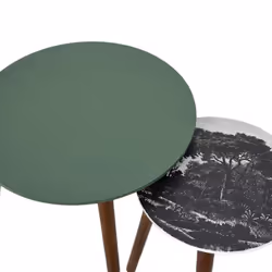 Altobuy - vossa - Duo de Tables Gigognes Coloris Vert et Motif Forêt - Marron foncé