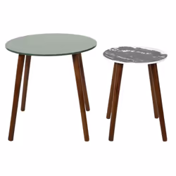 Altobuy - vossa - Duo de Tables Gigognes Coloris Vert et Motif Forêt - Marron foncé - Vue supplémentaire 4