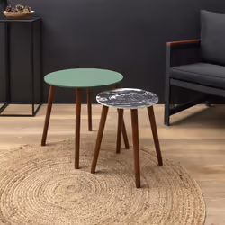 Altobuy - vossa - Duo de Tables Gigognes Coloris Vert et Motif Forêt - Marron foncé - Vue supplémentaire 5
