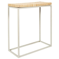Frej - Console avec Plateau Rondins de Bois Piétement Métal Blanc - Marron clair