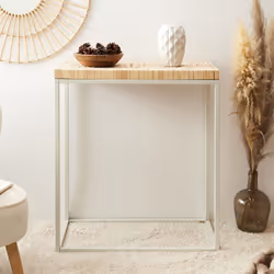 Frej - Console avec Plateau Rondins de Bois Piétement Métal Blanc - Marron clair