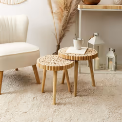 Altobuy - frej - Duo de Tables Gigognes Plateau Rondins de Bois - Marron clair