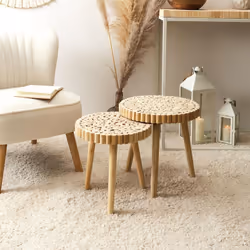 Altobuy - frej - Duo de Tables Gigognes Plateau Rondins de Bois - Marron clair