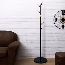 Altobuy - forya - Porte-Manteaux Noir et Effet Bois 6 Patères - Noir
