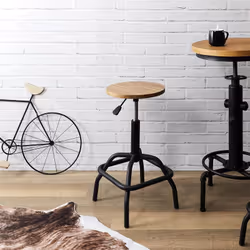 Varus - Tabouret Réglable Vintage en Bois d'Orme et Métal - Naturel