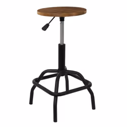 Varus - Tabouret Réglable Vintage en Bois d'Orme et Métal - Naturel