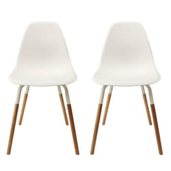 Fluk - Lot de 2 Chaises Polypropylène Blanc et Bois - Blanc