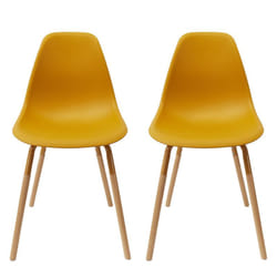 Fluk - Lot de 2 Chaises Polypropylène Jaune et Bois - Jaune