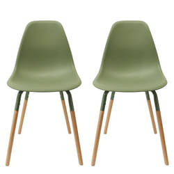 Fluk - Lot de 2 Chaises Polypropylène Vert et Bois - Vert