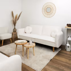 Flip - Canapé Convertible Bois d'Eucalyptus Tissu Blanc - Blanc
