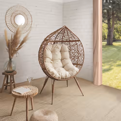 Altobuy - merida - Fauteuil Cocon Effet Rotin Assise Capitonnée - Marron clair