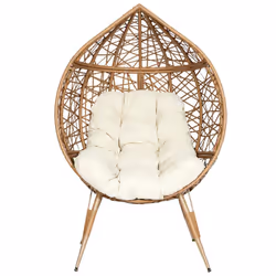 Altobuy - merida - Fauteuil Cocon Effet Rotin Assise Capitonnée - Marron clair