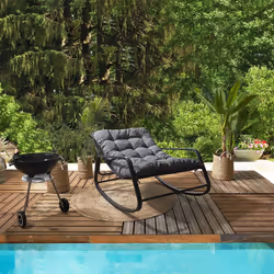 Altobuy - vidia - Fauteuil à Bascule Anthracite avec Coussin Capitonné - Gris anthracite - Vue supplémentaire 4