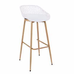 TRESSIE - Lot de 2 Tabourets Blancs Pieds Effet Bois Verni