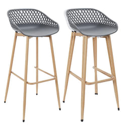 Tressie - Lot de 2 Tabourets Gris Pieds Effet Bois Verni - Gris anthracite