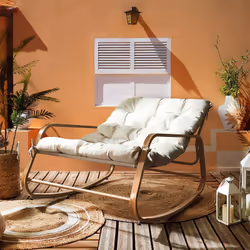 Altobuy - vidia - Fauteuil à Bascule Effet Bois avec Coussin Capitonné - Blanc
