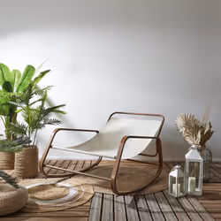 Altobuy - vidia - Fauteuil à Bascule Effet Bois avec Coussin Capitonné - Blanc - Vue supplémentaire 4