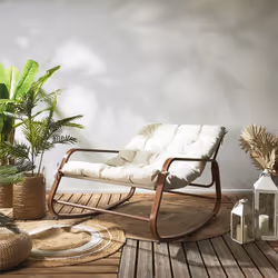 Altobuy - vidia - Fauteuil à Bascule Effet Bois avec Coussin Capitonné - Blanc - Vue supplémentaire 5