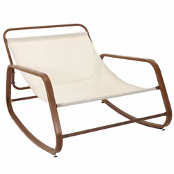 Altobuy - vidia - Fauteuil à Bascule Effet Bois avec Coussin Capitonné - Blanc - Vue supplémentaire 6