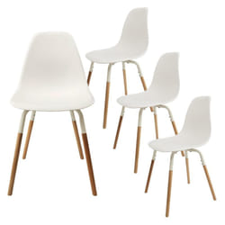 Fluk - Lot de 4 Chaises Polypropylène Blanc et Bois - Blanc