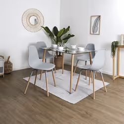 Fluk - Lot de 4 Chaises Polypropylène Gris et Bois - Gris
