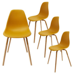 Fluk - Lot de 4 Chaises Polypropylène Jaune et Bois - Jaune