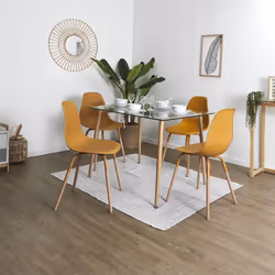 Fluk - Lot de 4 Chaises Polypropylène Jaune et Bois - Jaune