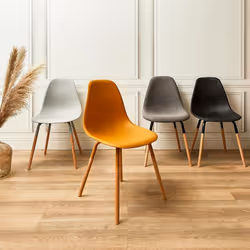 Fluk - Lot de 4 Chaises Polypropylène Jaune et Bois - Jaune - Vue supplémentaire 5