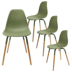 FLUK - Lot de 4 Chaises Polypropylène Vert et Bois