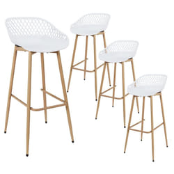 TRESSIE - Lot de 4 Tabourets Blancs Pieds Effet Bois Verni