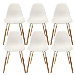 Fluk - Lot de 6 Chaises Polypropylène Blanc et Bois - Blanc