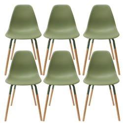 Fluk - Lot de 6 Chaises Polypropylène Vert et Bois - Vert