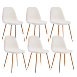 Fjard - Lot de 6 Chaises Blanches Tissu Bouclettes - Blanc