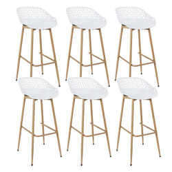TRESSIE - Lot de 6 Tabourets Blancs Pieds Effet Bois Verni