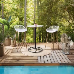 TRESSIE - Lot de 6 Tabourets Blancs Pieds Effet Bois Verni - Vue supplémentaire 4