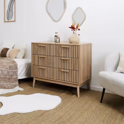 Altobuy - pajan - Commode 3 Tiroirs Effet Bois avec Tasseaux - Marron clair
