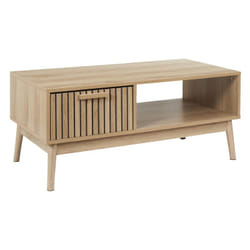 Altobuy - pajan - Table Basse 1 Tiroir Effet Bois avec Tasseaux - Marron clair