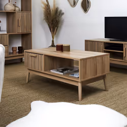 Altobuy - pajan - Table Basse 1 Tiroir Effet Bois avec Tasseaux - Marron clair