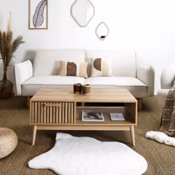 Altobuy - pajan - Table Basse 1 Tiroir Effet Bois avec Tasseaux - Marron clair - Vue supplémentaire 5