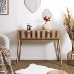 Pajan - Console 2 Tiroirs Effet Bois avec Tasseaux - Marron clair