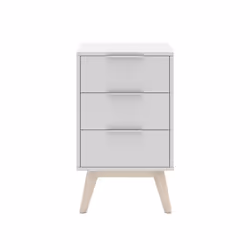 LAUPELL - Chevet Scandinave 3 Tiroirs Pin Massif Naturel et Blanc