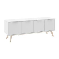Altobuy - blajk - Meuble tv 4 Portes Scandinave mdf et Pin Massif Naturel et Blanc - Blanc