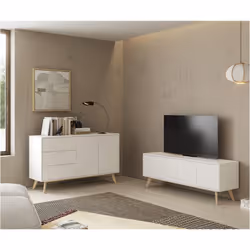 Altobuy - blajk - Meuble tv 4 Portes Scandinave mdf et Pin Massif Naturel et Blanc - Blanc
